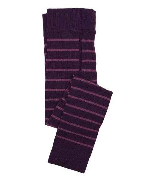 grödo grödo Kinder Leggings geringelt Schurwolle (kbT) Baumwolle (Bio) mit Elasthan, Dunkellila-berrycream, – Produktbild 1 von 2