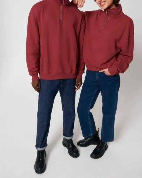 YTWOO YTWOO Oversized Sweatshirt mit kurzem Reißverschluss aus reiner Bio-Baumwolle; Unisex Troyer, Rot, – Produktbild 1 von 4