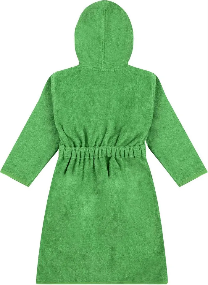 normani Kinderbademantel Kinder Bademantel aus Bio-Baumwolle Ljubljana, Bio-Baumwolle, Kapuze, Bindegürtel, Kinderbademantel aus weichem Material, Grün, – Produktbild 1 von 5