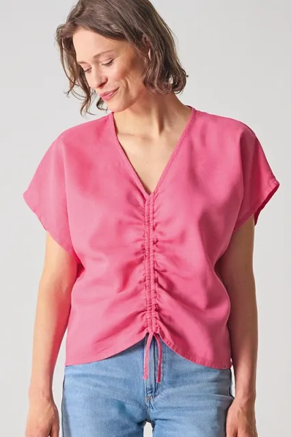HempAge Hempage Damen vegan Sommerbluse Mit Raffungen In Hibiskusrosa, Rosa, – Produktbild 2 von 2