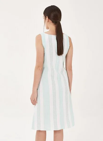 ORGANICATION ORGANICATION Kleid aus Leinen-Mix mit Längsstreifen, Emerald/white, – Produktbild 4 von 4