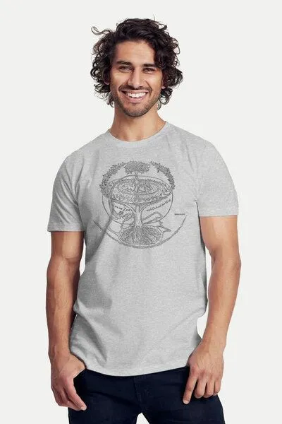 Peaces.bio - handbedruckte Biomode Peaces.bio - handbedruckte Biomode Bio-Herren-T-Shirt "Weltenesche", Hellgrau, – Produktbild 1 von 2