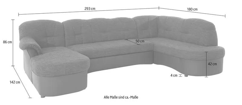 DOMO collection Wohnlandschaft FLORES 293x180x86 cm, hochwertig, komfortabel, U-Form, 3 Teile, wahlw. mit Bettfunktion, wahlw. mit Federkern, Unser Dauertiefpreis, Beige|braun, – Produktbild 5 von 8