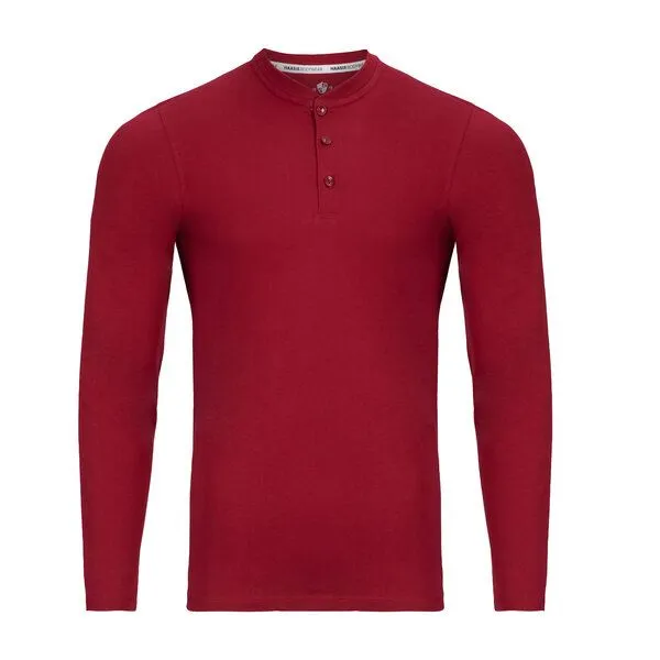 Haasis Bodywear HAASIS BODYWEAR Herren Shirt mit Knopfleiste; Langarm, Single Jersey, Weinrot, – Produktbild 1 von 4