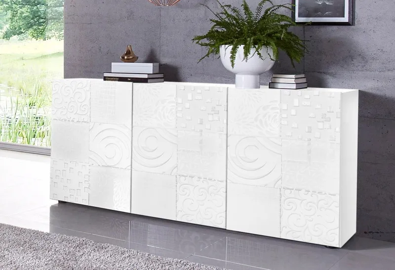 Home affaire Sideboard Miro, Breite 181 cm mit dekorativem Siebdruck, Weiß, – Produktbild 2 von 5