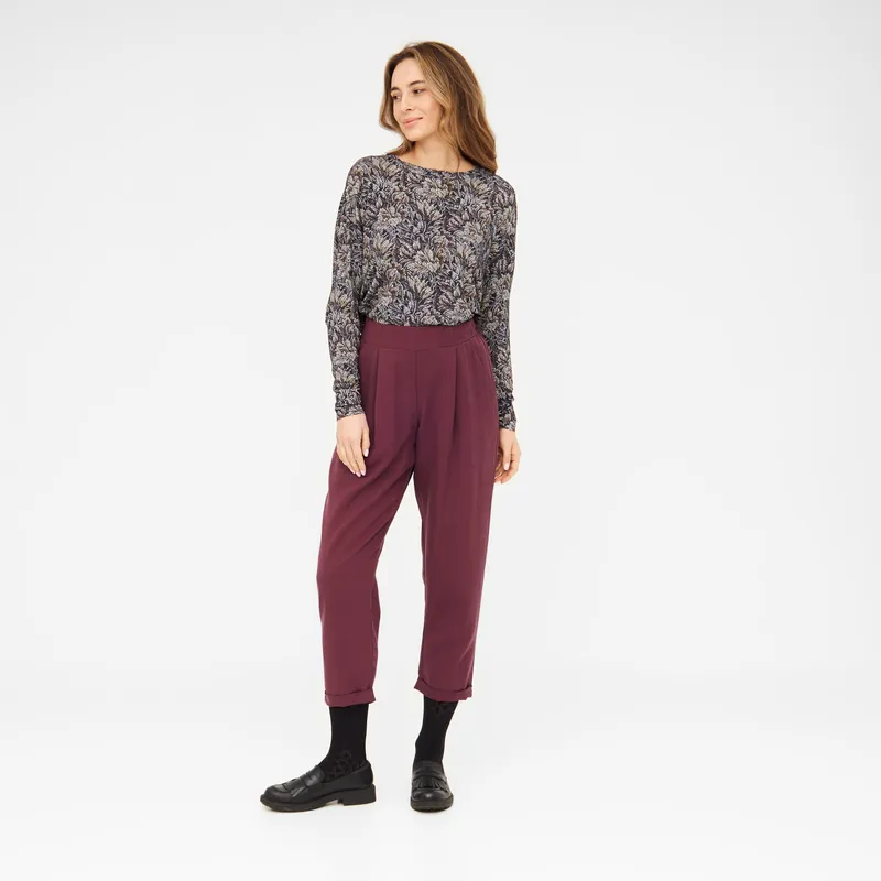 WiDDA Widda Damen vegan Hose Plissee Jupp Burgundy, Dunkelrot, – Produktbild 1 von 2