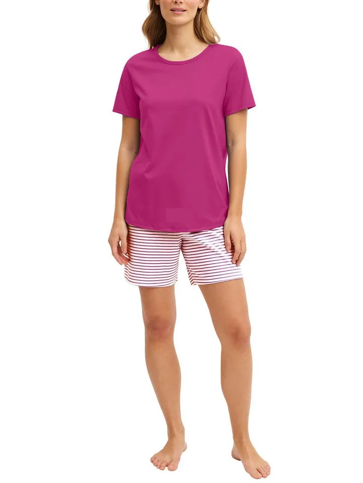 CALIDA CALIDA Shorty (2 tlg) mit Rundhalsausschnitt, Hose mit Streifen, Rot, – Produktbild 3 von 4