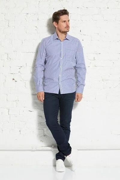 Wunderwerk Wunderwerk Herrenhemd aus Bio-Baumwolle "Metro shirt slim bold stripe", Blau (white with blue 16), – Produktbild 1 von 4