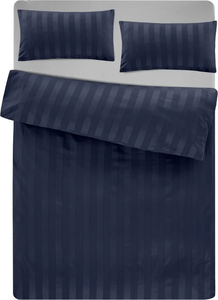 OTTO home Bettwäsche MALIA mit eingewebten Streifen, uni, Mako-Satin, 2 teilig, Bettwäsche aus 100% Baumwolle, Bettwäsche in Mako-Satin-Qualität, Blau, – Produktbild 5 von 5