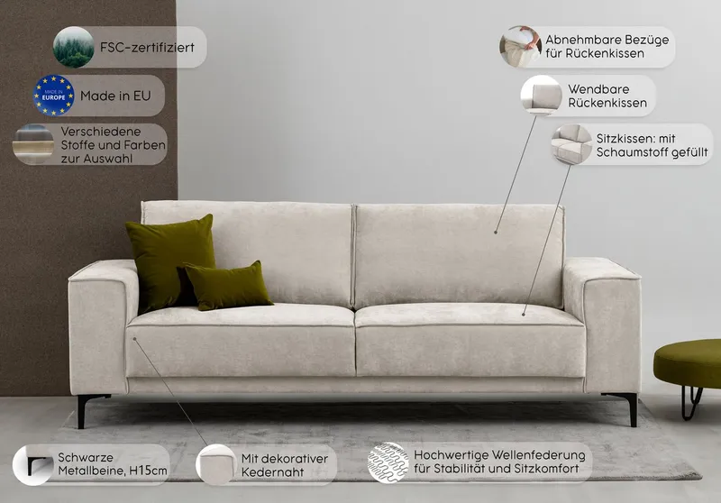 OTTO home 3-Sitzer OLAND Luxus-Microfaser, Sofa, B: 224 cm, Skandi-Design, Braun, – Produktbild 4 von 5