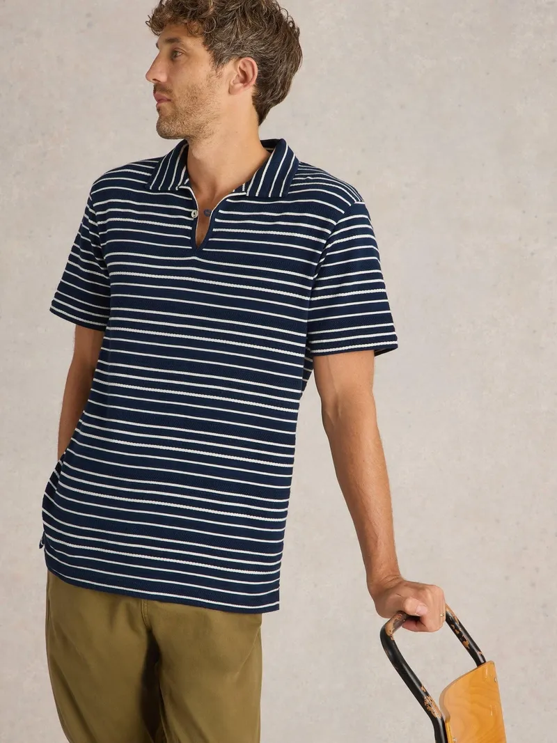 White Stuff Gestreiftes Jacquard-Polohemd - S, Marineblau multi, – Produktbild 1 von 4