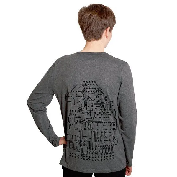HANDGEDRUCKT HANDGEDRUCKT "Vernetzt" Männer Longsleeve, Grau, – Produktbild 3 von 4
