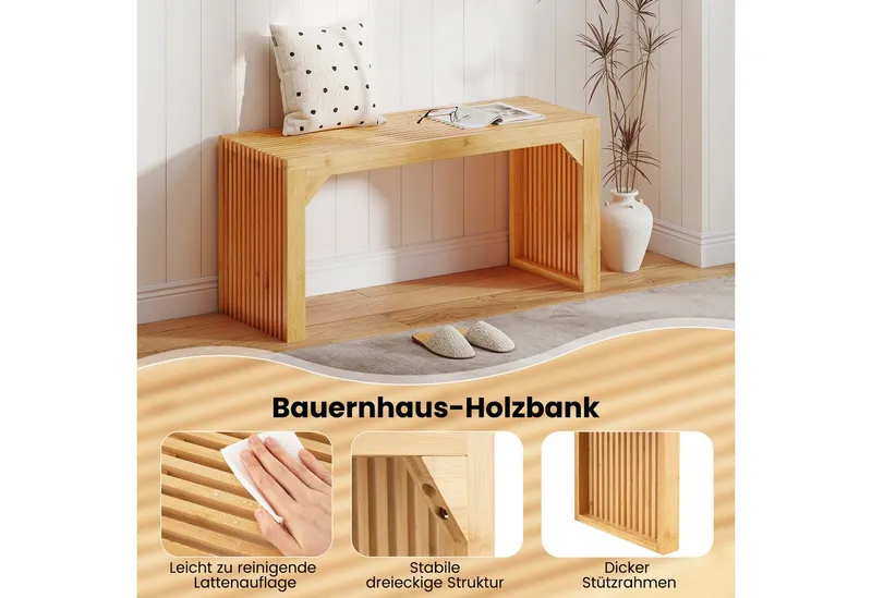 COSTWAY COSTWAY Sitzbank, Bambus 2 Personen Essbank ohne Lehne 300kg 90cm, Beige, – Produktbild 3 von 5