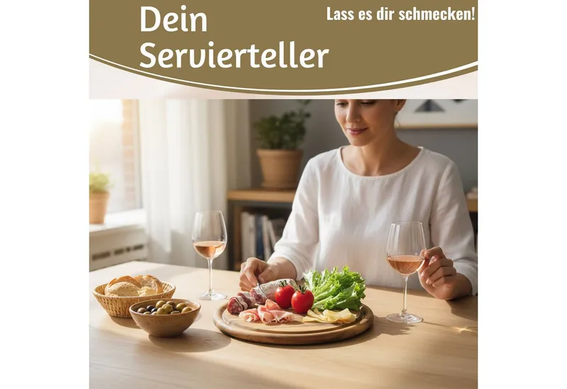 LS-LebenStil Servierbrett 4x Holz Fleischteller Servierteller 25cm Akazie Rund Schneidebrett, Holz, (Set - 4 Stück - Schneidebrett mit Saftrille Vesperbrett Brotzeitbrett, 4-St., Vesperbrett Servierteller Pizzateller Käsebrett Holzbrett), Braun, – Produktbild 4 von 5