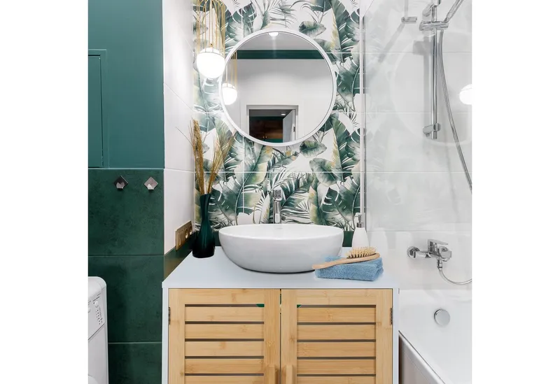 RELAXDAYS RELAXDAYS Waschbeckenunterschrank mit Bambus-Türen (1-St), Braun|weiß, – Produktbild 3 von 5