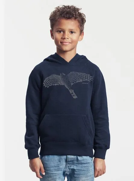 Peaces.bio - handbedruckte Biomode Peaces.bio - handbedruckte Biomode Bio-Kinder-Kapuzen-Sweatshirt "Sperber", Navy, – Produktbild 2 von 2