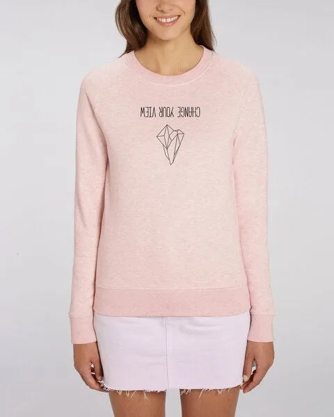 Human Family Human Family Bio Damen Rundhals Sweatshirt "Feel - Change your view" - in 7 Farben, Rosa-meliert, – Produktbild 1 von 3