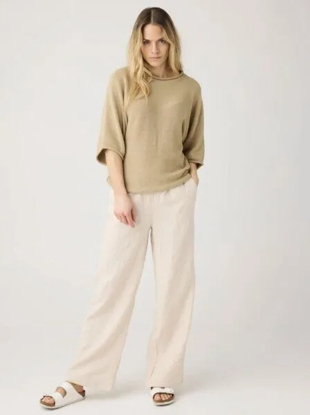 KnowledgeCotton Apparel KnowledgeCotton Apparel Posey Wide Mid-Rise Linen Pants, Light feather grey (beige), – Produktbild 2 von 3