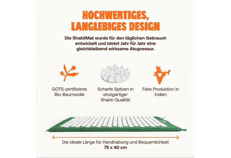 Shakti Mat Akupressurmatte Entspannung durch Akupressur - Faire Produktion, Bio-Baumwolle (Mit Matte), Ethische Handarbeit, GOTS-zertifizierte Bio-Baumwolle, Grün, – Produktbild 3 von 4