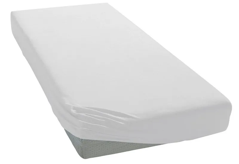 OTTO home Spannbettlaken MATILDA Jersey 160 g/m², 97% Bio-Baumwolle 3% Elasthan, Bettlaken, Jersey, Gummizug: rundum, (1 Stück), Bettlaken Bio-Baumwolle, für Matratzen bis 30cm Höhe, perfekter Sitz, Weiß, – Produktbild 1 von 4