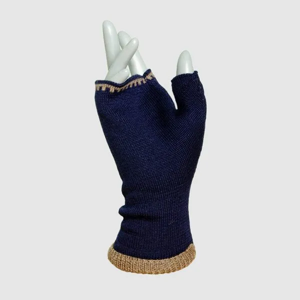 LANARTO slow fashion LANARTO slow fashion Pulswärmer zweifarbig gestrickt aus Merinowolle, Blau (dunkelblau), – Produktbild 1 von 2