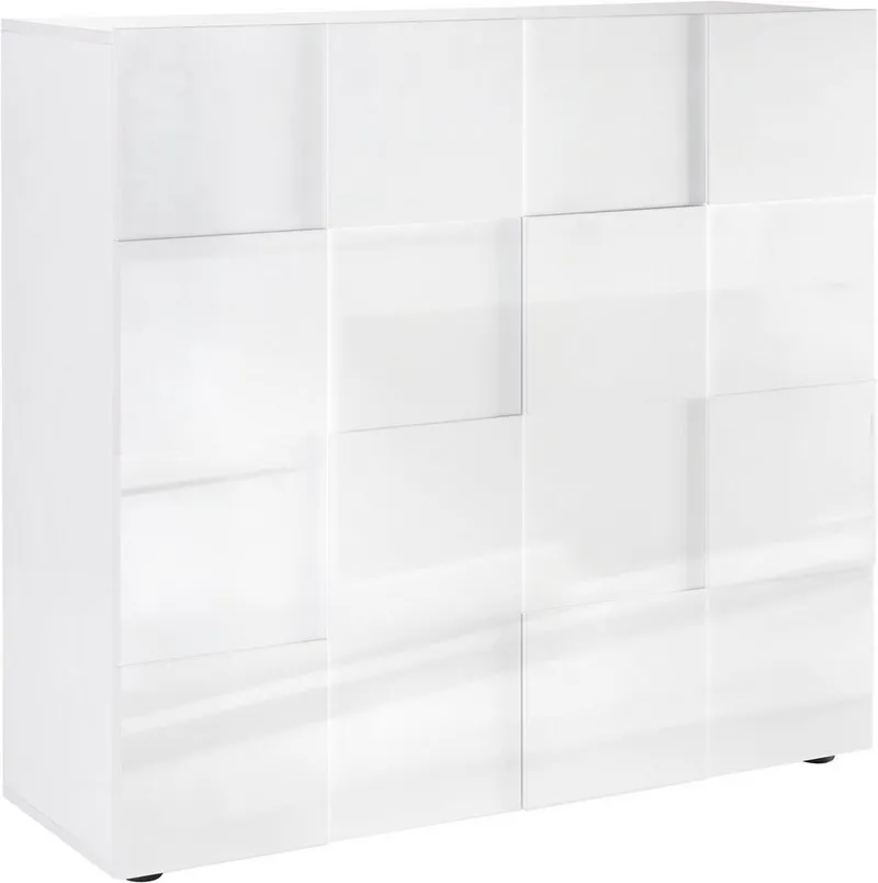 Home affaire Highboard Dama Höhe 111 cm, Breite 121 cm, Kommode 2 Türen, Hochkommode, Front in 3D-Optik, viel Stauraum, verschiedene Farben, Weiß, – Produktbild 2 von 5