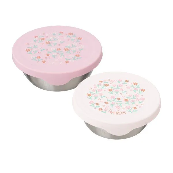 Fresk Snackbox-Set für Kinder – 2 Edelstahldosen mit Silikondeckel, Garden flowers, – Produktbild 1 von 3