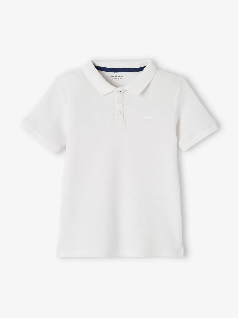 Vertbaudet Jungen Poloshirt mit Hai-Stickerei, Weiß, – Produktbild 2 von 4