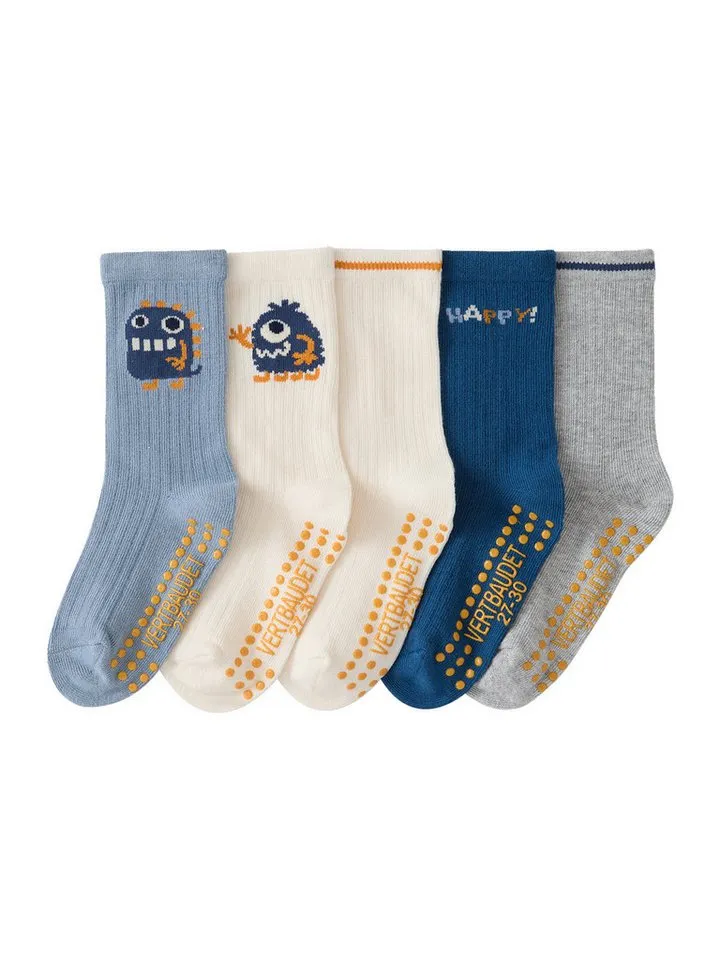 Vertbaudet Vertbaudet Socken 5er-Pack Kinder Stoppersocken Mini-Monster, Blau|grau, – Produktbild 2 von 3