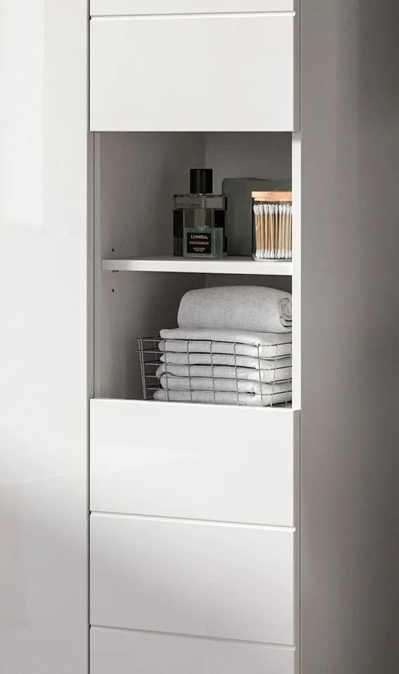 Inn.Furn Hochschrank Larik (Badschrank in weiß Hochglanz, 3-türig, 60 x 190 cm) mit 11 Fächern, Weiß, – Produktbild 4 von 5