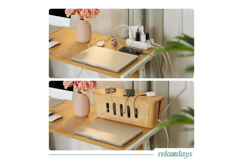 RELAXDAYS RELAXDAYS Kabelbox aus Bambus, (5-tlg), Braun, – Produktbild 2 von 5
