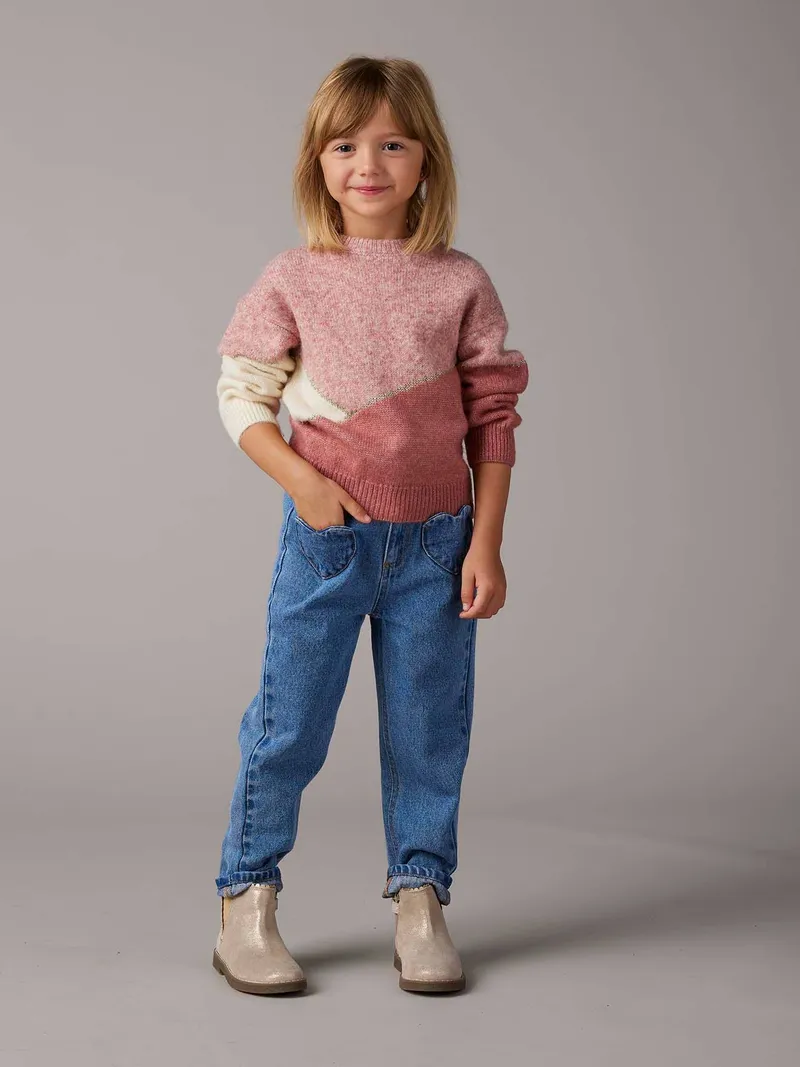 Vertbaudet Mädchen Paperbag-Jeans mit Herz-Taschen mittel, Mittelblau, – Produktbild 1 von 3