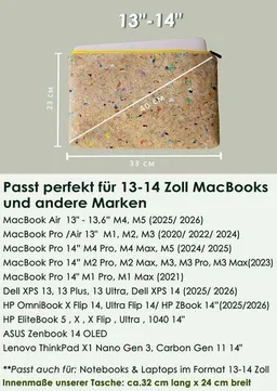 BY COPALA BY COPALA 13–14 Zoll nachhaltige vegane Laptoptasche aus Kork, MacBook Hülle - Farbakzenten mit gelber Zipper – Produktbild 1 von 1