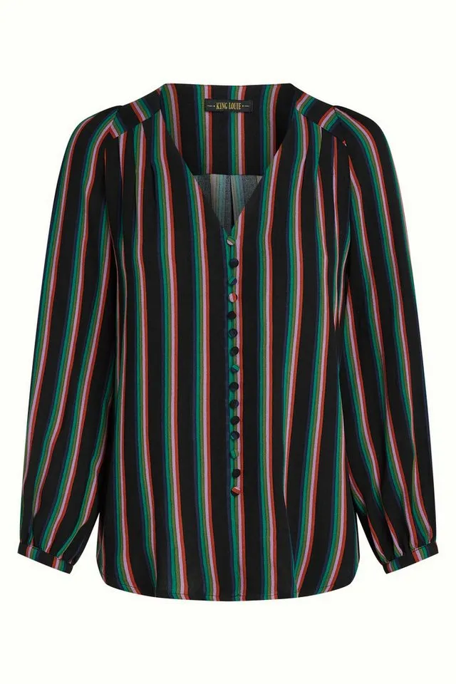 king louie king louie Langarmbluse - Erin Blouse Harley Stripe - Leichte Streifenbluse mit Blusenkragen f, Schwarz, – Produktbild 1 von 5