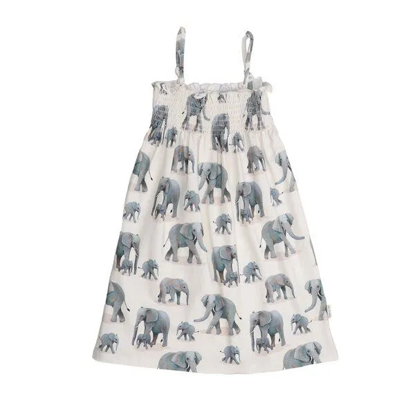 Walkiddy Walkiddy Kinder Sommerkleid GOTS-zertifiziert aus Bio-Baumwolle, Trägerkleid mit Elefanten-Print, leicht & luftig, Blau, – Produktbild 2 von 3