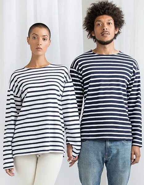 Mantis Mantis Damen / Herren Unisex Langarm Shirt Striped, Weiß/navy streifen, – Produktbild 1 von 3