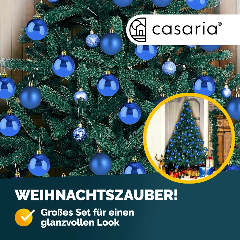 Casaria® Weihnachtskugeln Blau 54-tlg in matt & glänzend, Blau, – Produktbild 2 von 2