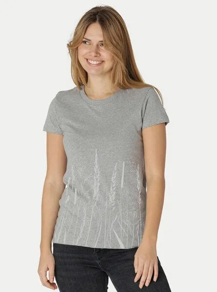 Peaces.bio - handbedruckte Biomode Peaces.bio - handbedruckte Biomode Damen Fit T-Shirt Gräservielfalt, Hellgrau, – Produktbild 2 von 2