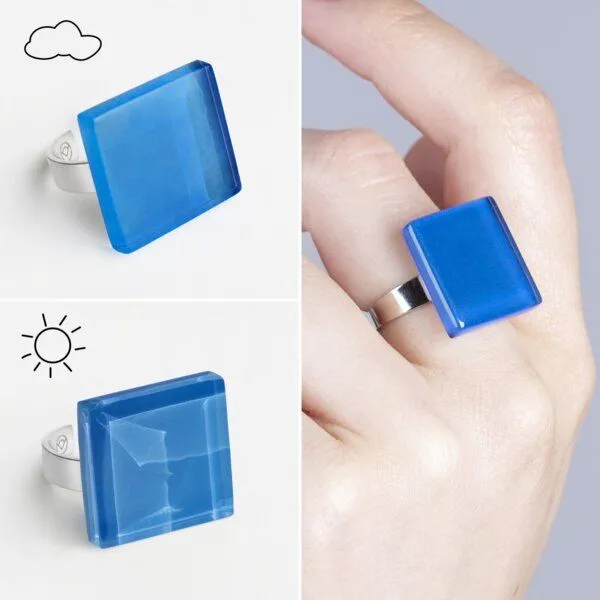 ALEXASCHA ALEXASCHA Geometrischer Statement Ring aus Glas PUREFORM, Azurblau, – Produktbild 4 von 4
