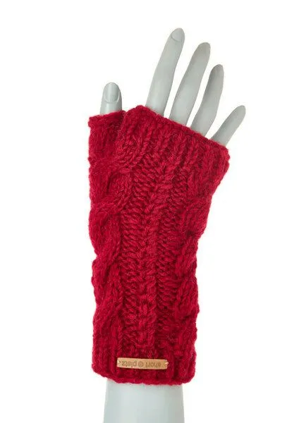 short'n'pietz short'n'pietz Schurwollhandstulpen mit Zopfmuster, handgestrickt, Wollweiss, – Produktbild 2 von 3