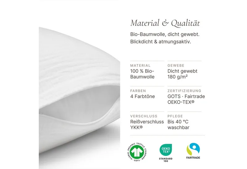 Seralino Kissenbezüge 2er Set aus Musselin (100% Bio Baumwolle) blickdicht, weich, (2 Stück), besonders weich, bügelfrei, formstabil, verdeckter Reißverschluss, Weiß, – Produktbild 5 von 5