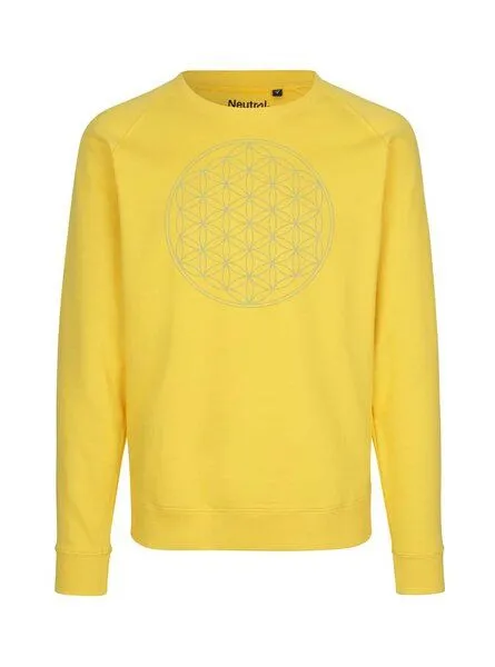 Peaces.bio - handbedruckte Biomode Peaces.bio - handbedruckte Biomode Bio Damen Sweatshirt Loose Fit Die Blume des Lebens, Gelb, – Produktbild 1 von 2