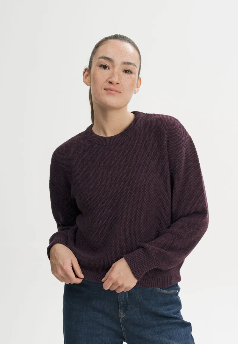 MELA MELA Strukturierter Strickpullover SURIYA aus 100% Bio-Baumwolle, Elderberry melange, – Produktbild 1 von 5