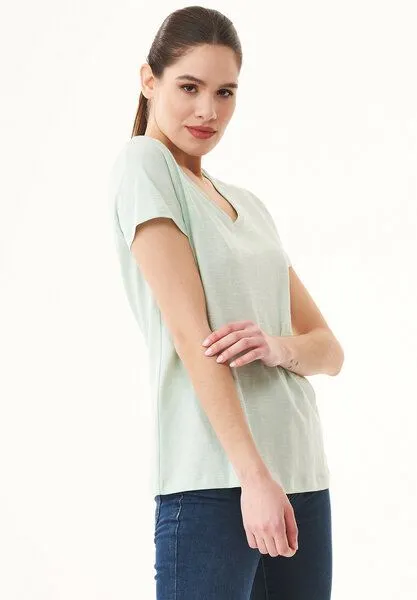 ORGANICATION ORGANICATION Damen Basic T-Shirt aus Bio-Baumwolle mit V-Ausschnitt, Aqua green, – Produktbild 3 von 4