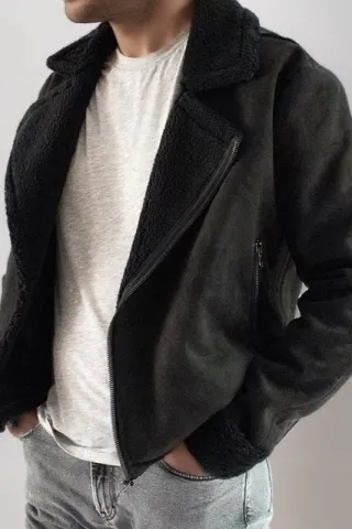 Will's Vegan Store Will's Vegan Store Herren vegan Jacke Vegan Lammfell Schwarz, Schwarz, – Produktbild 3 von 3