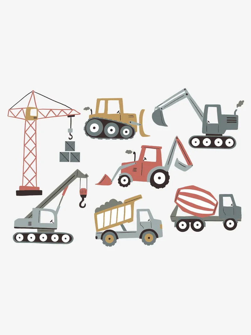 Vertbaudet Kinderzimmer Wandsticker BAUSTELLENFAHRZEUGE, Rot, – Produktbild 2 von 3