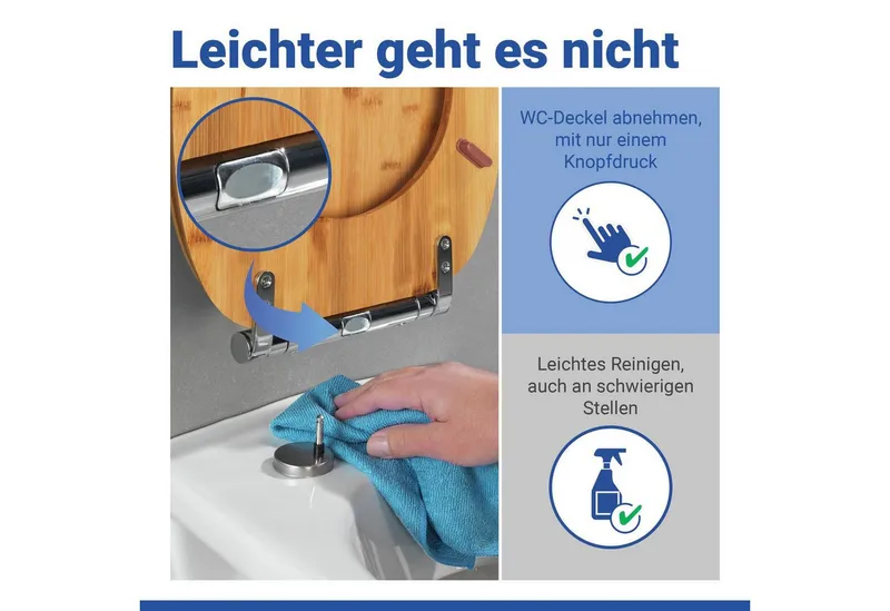 Wenko Wenko WC-Sitz Bambusa, aus Bambus, mit Absenkautomatik, feuchtigkeitsresistent, Beige|silberfarben, – Produktbild 5 von 5