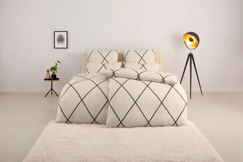 OTTO home Bettwäsche Belle in Gr. 135x200 oder 155x220 cm, Bettwäsche-Set gemustert, Renforcé, 2 teilig, Renforcé Qualität, Reißverschluss, 100% Baumwolle, Beige|grau, – Produktbild 2 von 4