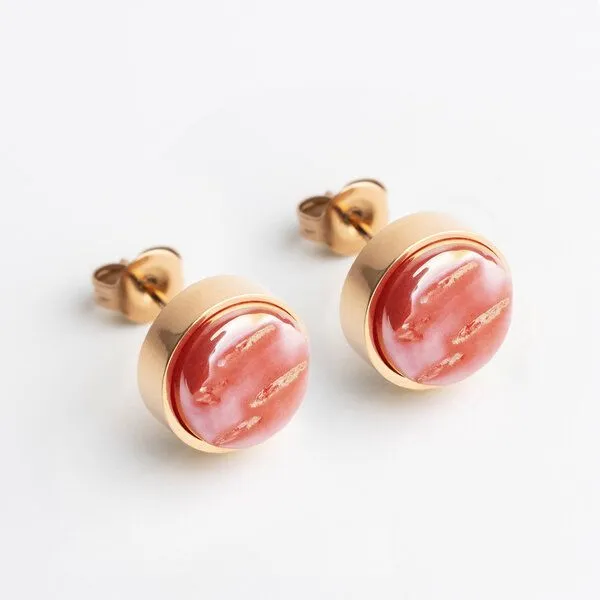 ALEXASCHA ALEXASCHA Edelstahl Ohrstecker mit Glasstein | Roségold, Kirschrot, – Produktbild 1 von 4