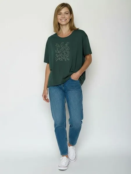 GreenBomb GREENBOMB Leafline Feel - Lässiges T-Shirt aus Bio-Baumwoll-Mix / hochwertiger Print / GOTS / Fair & Vegan, Türkis (petrolgrün), – Produktbild 3 von 4